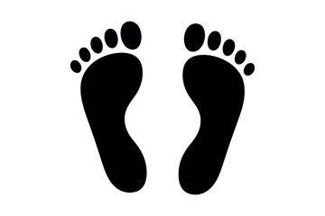 Simple Human Footprints Vector Illustration featuring black silhouettes of barefoot soles with toes for walking concepts © HeLLo WorLd