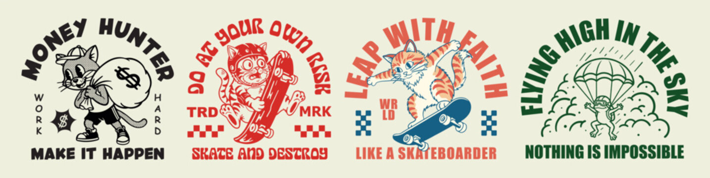 Vector illustration streetwear t-shirt design bundle for t-shirt print design template.