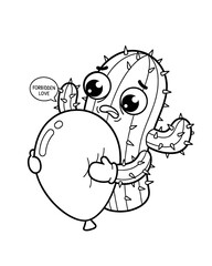authentic human lifestyle concept Forbidden Love: Funny Cartoon Cactus Hugging a Balloon Coloring Page modern commercial stock usage