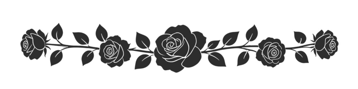 Black rose floral border divider ornament for elegant design