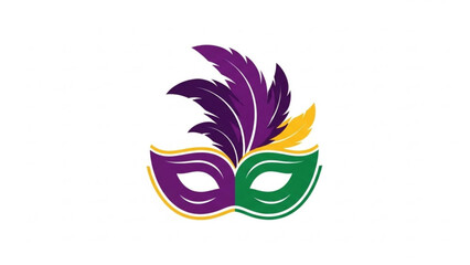 Obraz premium Mardi Gras Mask with Purple Green Feathers on White Background