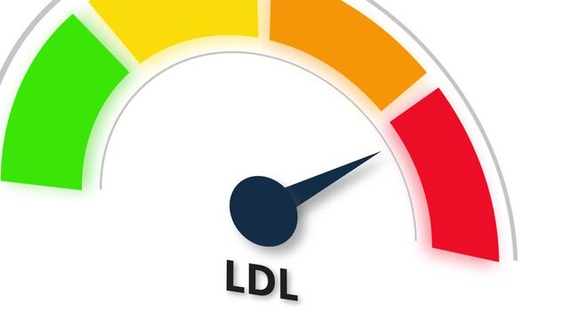 Animated LDL (bad cholesterol) / Low density lipoprotein level meter moving from high level to normal level for concept.