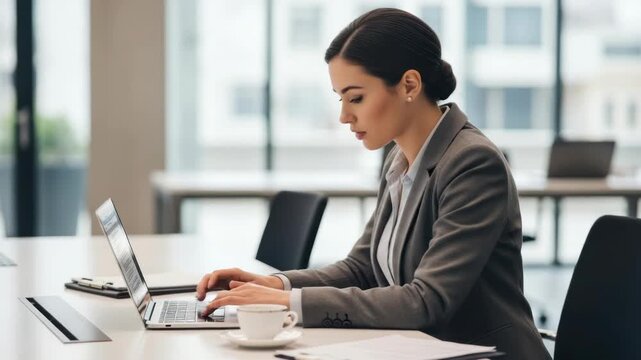Woman using laptop in office setting