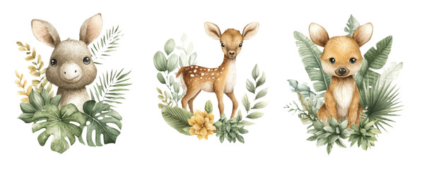 Adorable Forest Baby Animals in Watercolor Style for Kids' Themes and Decor