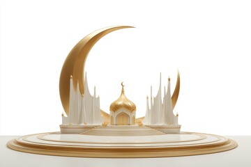 Elegant Fantasy Architecture with Golden Crescent and Majestic White Structures