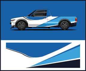 Obraz premium White pickup truck with blue and silver graphics