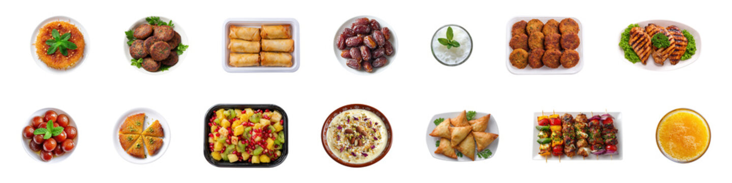 Aerial view of ramadan food sets