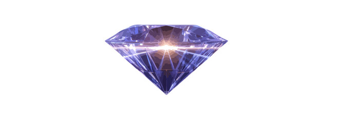 Lśniący, fioletowy diament z efektem blasku i przezroczystym tłem, symbol luksusu i wartości.