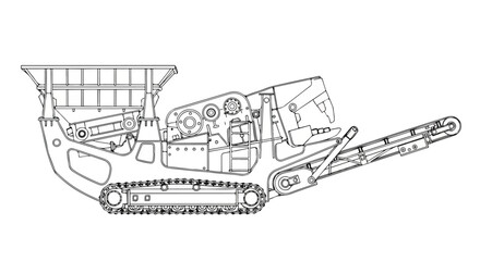 Fototapeta premium Detailed Line Art Illustration of a Heavy Industrial Machine