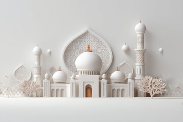 Elegant and Minimalist Architectural Design Featuring White Islamic Structures