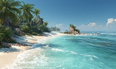 Serene Tropical Beach with Palm Trees and Crystal Clear Turquoise Water