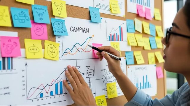 Team collaboration on strategic marketing campaign with data analysis and planning