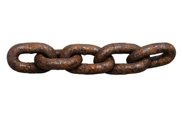 Obraz premium Rusty metal chain on transparent background. Links showing corrosion, strength, limitation, security, and industrial themes