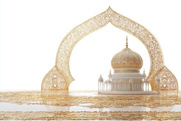 Intricate Golden Architecture with Elegant Dome and Decorative Arch Design