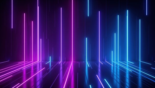 Neon Light Abstraction: A captivating display of neon light sticks, arranged in dynamic lines of blue and purple, creates a futuristic and energetic abstract visual.