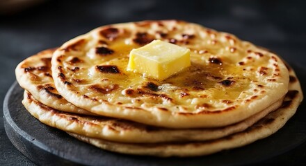 Warm, fluffy flatbread topped with melting butter, a comforting and delicious treat.