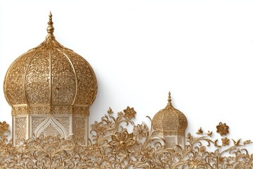 Ornate Golden Architecture Featuring Intricate Floral Patterns and Domed Structures