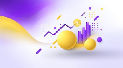 Abstract geometric design with yellow spheres, purple accents, and graphical elements, suitable for modern backgrounds and creative projects