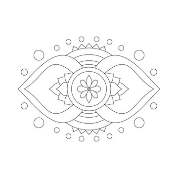 Hand drawn Third Eye Chakra mandala vector. Manually sketched Ajna symbol featuring two large petals and center eye. Spiritual outline for intuition and indigo energy. 