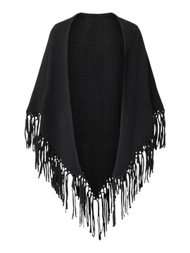 Black shawl with fringe isolated on transparent background