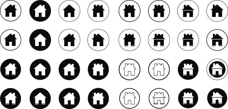 House home icon set in circular styles for real estate navigation apps property websites and interface design