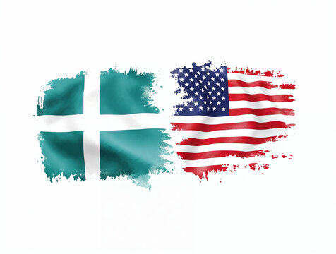 United States and Teal Cross Flag (St. Piran's Style) with Artistic Brushstroke Texture, Symbolizing International Connection