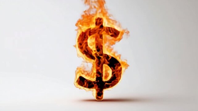 A bold, creative representation of a dollar symbol engulfed in flames, symbolizing financial volatility and risk.