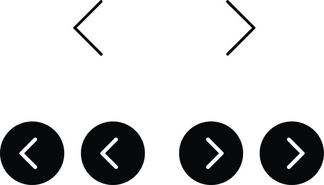 Arrow navigation icon set vector with left and right direction buttons for interface design isolated on white background
