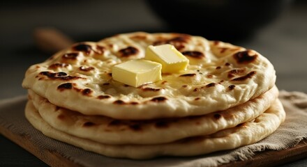 Warm, fluffy flatbread topped with melting butter, a comforting and delicious treat.