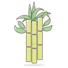 Cute Kawaii Sugarcane Vector Pastel Colored Flat Style Agriculture Illustration, Hand Drawn Cartoon Sugar Cane Icon for Farming, Harvest Season, Kids Design, Organic Crop, and Cute Nature Theme