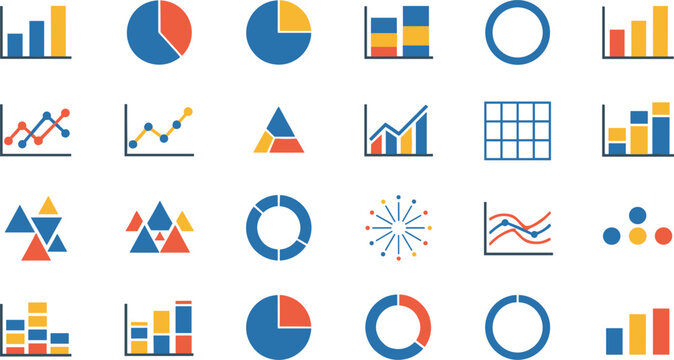 Business analytics infographic icon set vector with charts graphs diagrams and data visualization elements isolated on white background