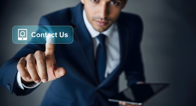 Contact us button business man touching contact us button contact contact us online support help desk