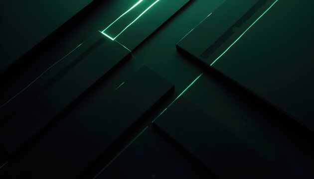 Elegant Abstract Design Using Thin Green Neon Light Lines