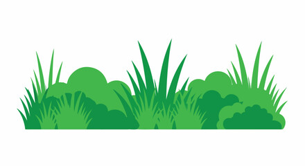 Obraz premium Green Illustrated Grass and Bushes, Isolated on White
