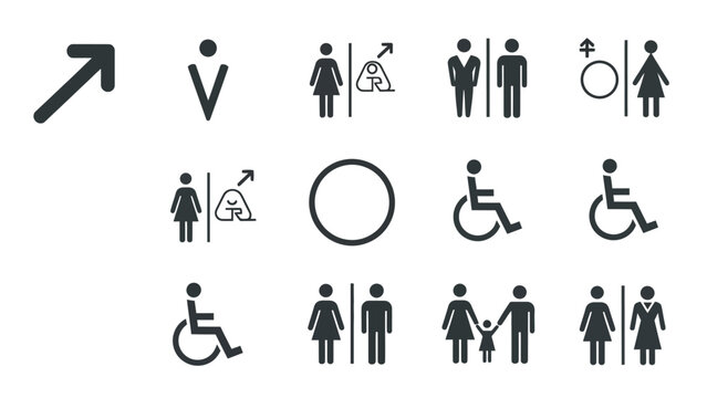 Collection of various restroom and accessibility signs.