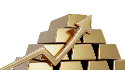 Gold Bullion Stack with Upward Trend Arrow