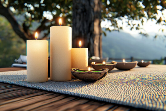 Soft light candle diwali festival eco friendly dinner table outdoor evening celebration flame Gentle soft light candle diwali festival eco