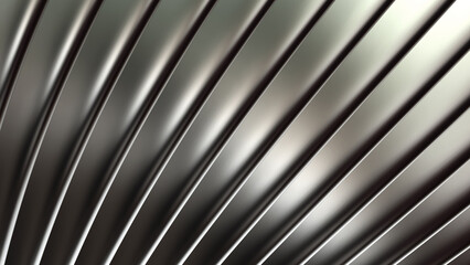 Silver metal striped pattern background, wavy shiny chrome metallic stripes pattern.