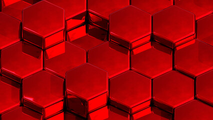 Red metal hexagons geometric background, minimal  honeycomb pattern wallpaper.