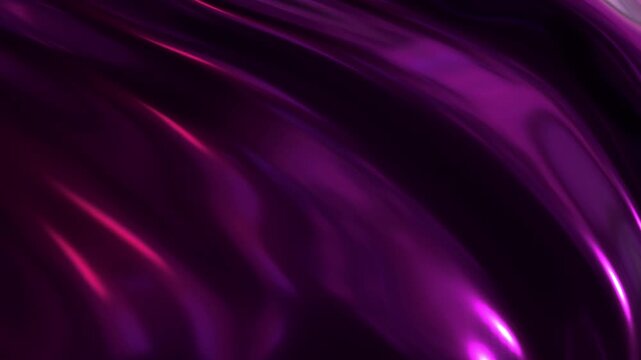 Purple wavy 3D abstract graphics background animation, dark moving waves, shiny and metallic silk waves; 4K video animation.