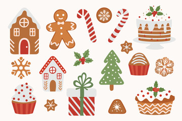 Fototapeta premium Festive christmas treats and decorations gingerbread candy canes and winter elements
