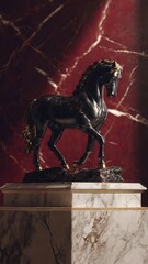 Black and Gold Horse on White Marble Podium for Luxury Brand Chinese New Year 2026 Vertical Campaign Poster