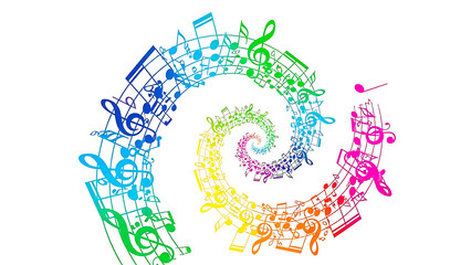 ia generated. Artistic design with swirling musical notes on white background, perfect for music, creativity, or editorial design themes.