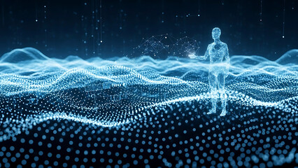 ia generated. Abstract Blue Digital Wave of Data and Technology Background. Abstract 3D blue digital wave representing data flow, artificial intelligence, and modern technology network background.