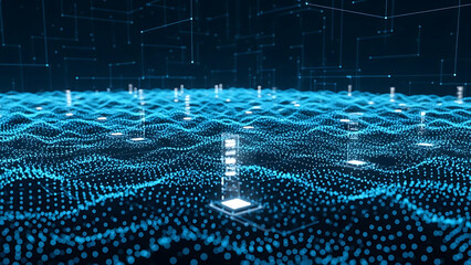 ia generated. Abstract Blue Digital Wave of Data and Technology Background. Abstract 3D blue digital wave representing data flow, artificial intelligence, and modern technology network background.