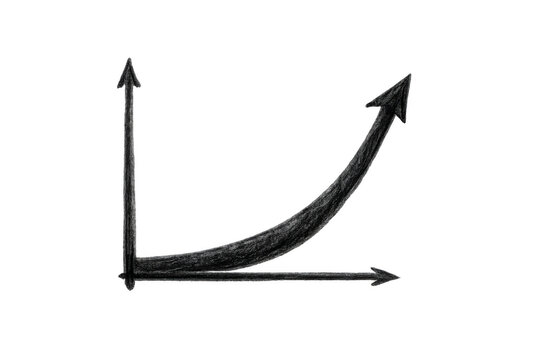 Hand drawing business growth chart showing exponential increase, success, and financial profit on transparent background