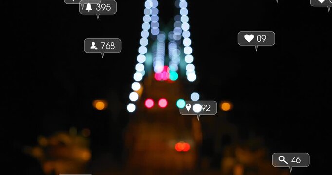 Social media icons with numbers on grey banners over a black background