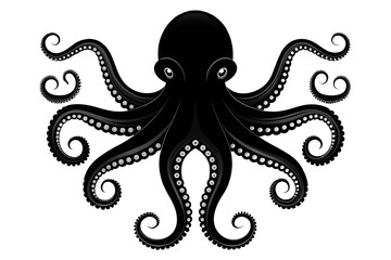 a black silhouette of an octopus with tentacles black isolated on white background, PNG. AI Generated