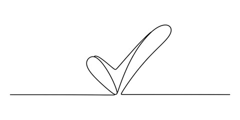 One continuous line drawing of a checkmark symbol representing completion or verification © Badhon_Art Gallery