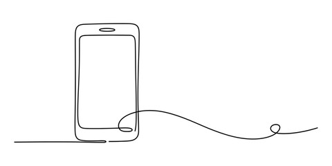 Single continuous line drawing illustrating a smartphone with a minimal and elegant style © Badhon_Art Gallery